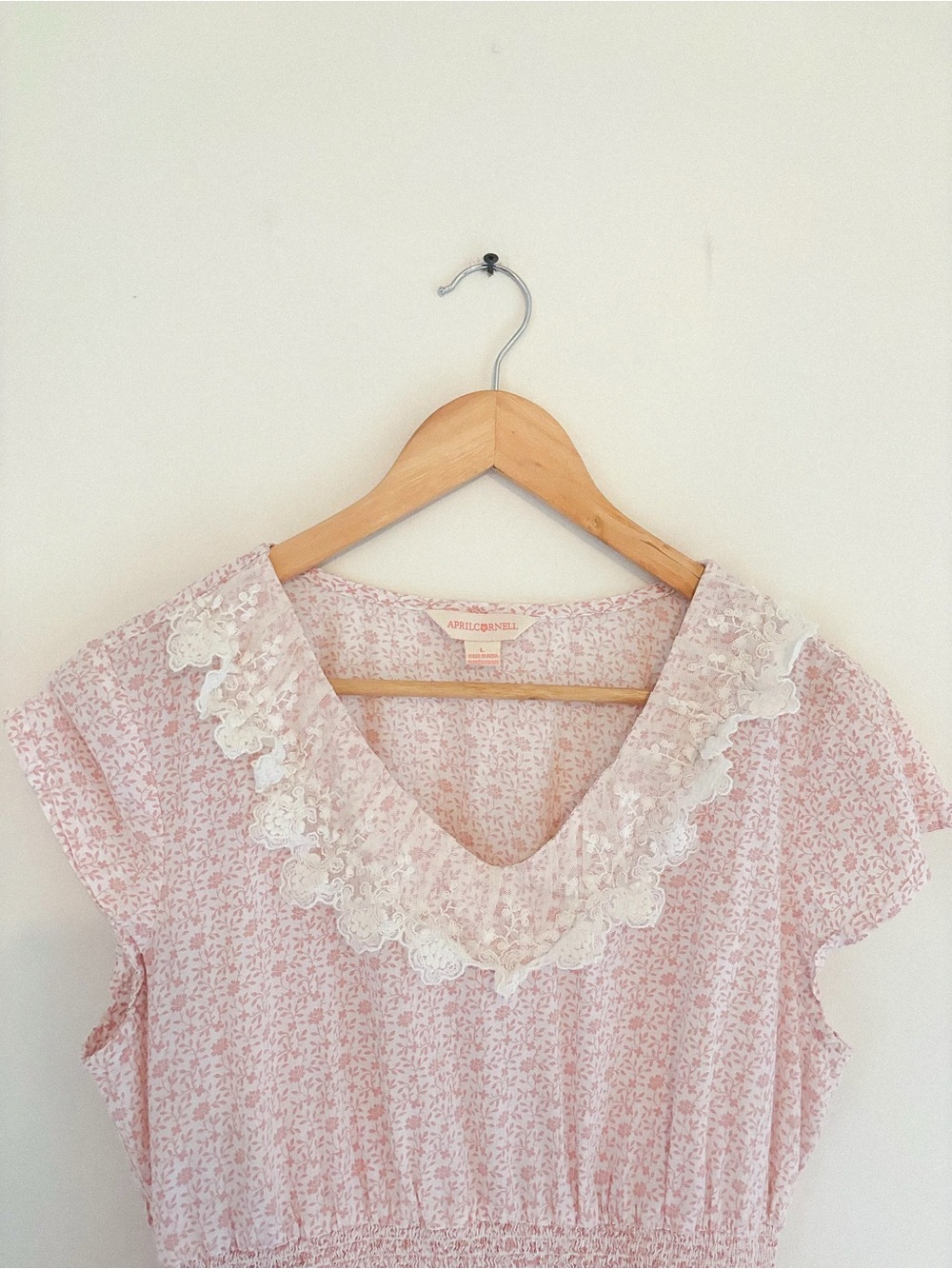 April Cornell Pink Floral Maxi Dress with Cream Lace Collar - Picture 2 of 2